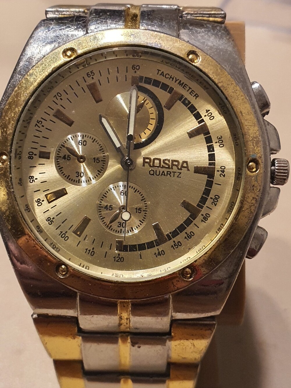 10/$20 Rosra Quartz Silver/Goldtone Stainless Steel Men's Watch